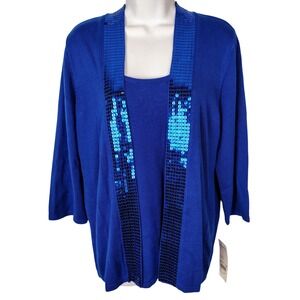 Elementz Woman Royal Blue Sequin Twin Set Cardigan Tank 1X NEW elegant